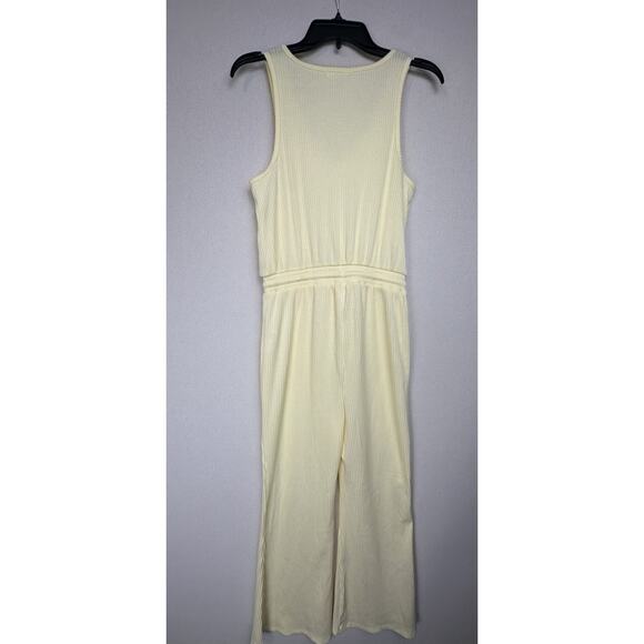 Yellow Jumpsuit Women’s Sz M Stretch Drawstring Waist Sleeveless Beach Cruise - Picture 5 of 14